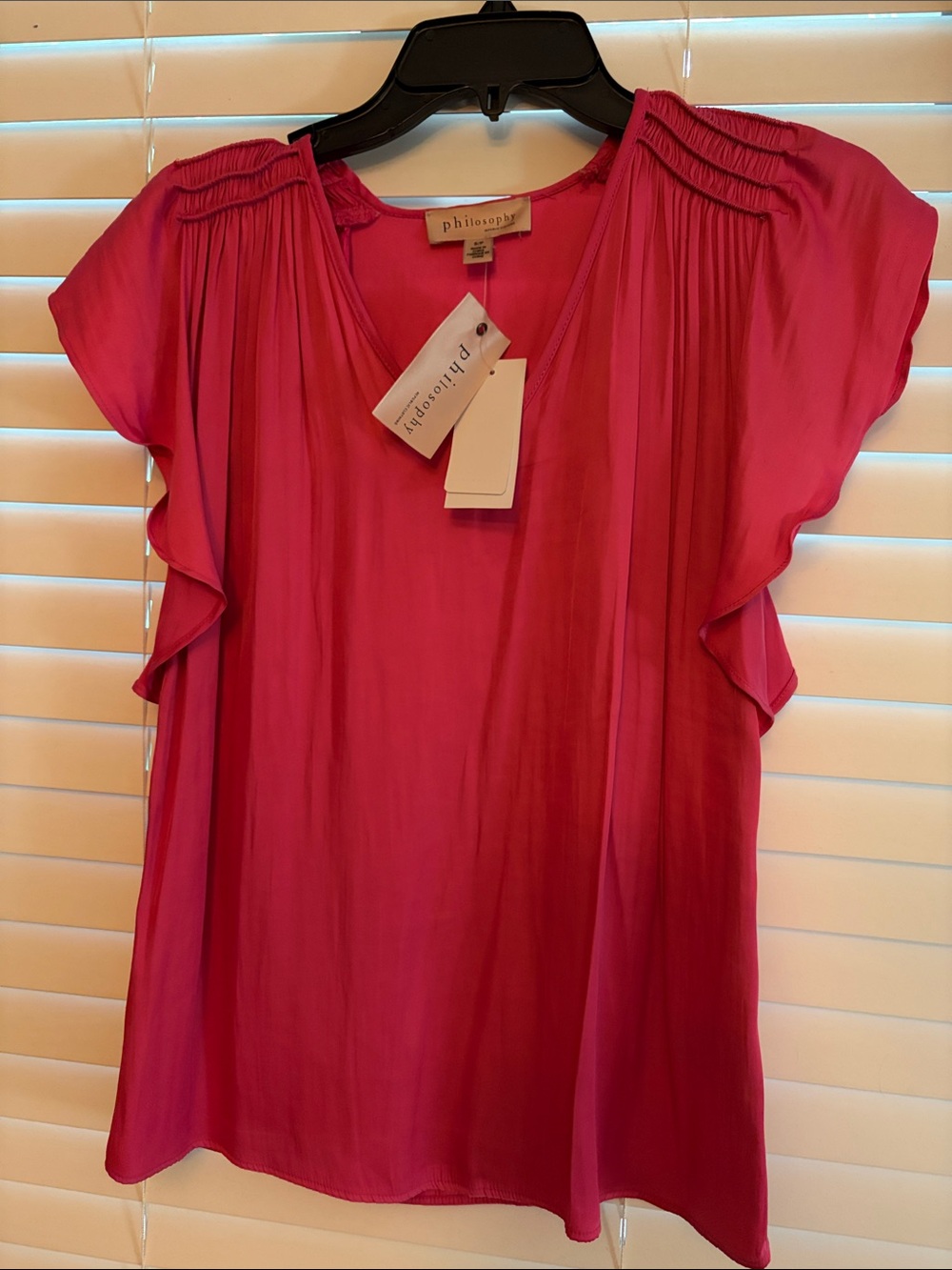 Philosophy Hot Pink Ruffled Flutter-Sleeve Blouse